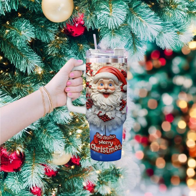 Santa‚Äôs Merry Christmas Custom Stanley Quencher 40oz Stainless Steel Tumbler With Handle - Image 2