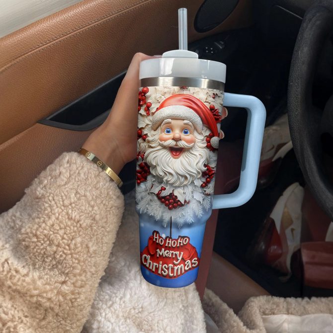 Santa‚Äôs Merry Christmas Custom Stanley Quencher 40oz Stainless Steel Tumbler With Handle - Image 3