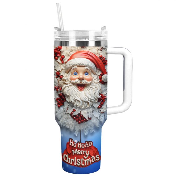 Santa‚Äôs Merry Christmas Custom Stanley Quencher 40oz Stainless Steel Tumbler With Handle