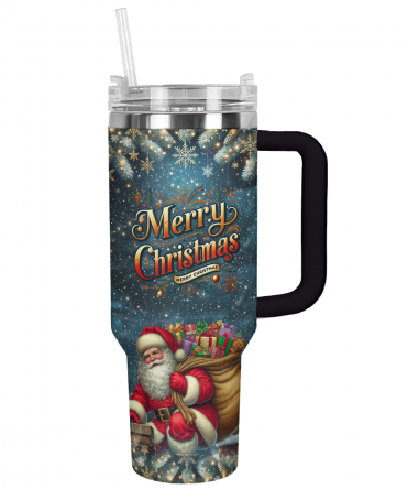 Santa‚Äôs Nighttime Wonder Christmas Custom Stanley Quencher 40oz Stainless Steel Tumbler With Handle