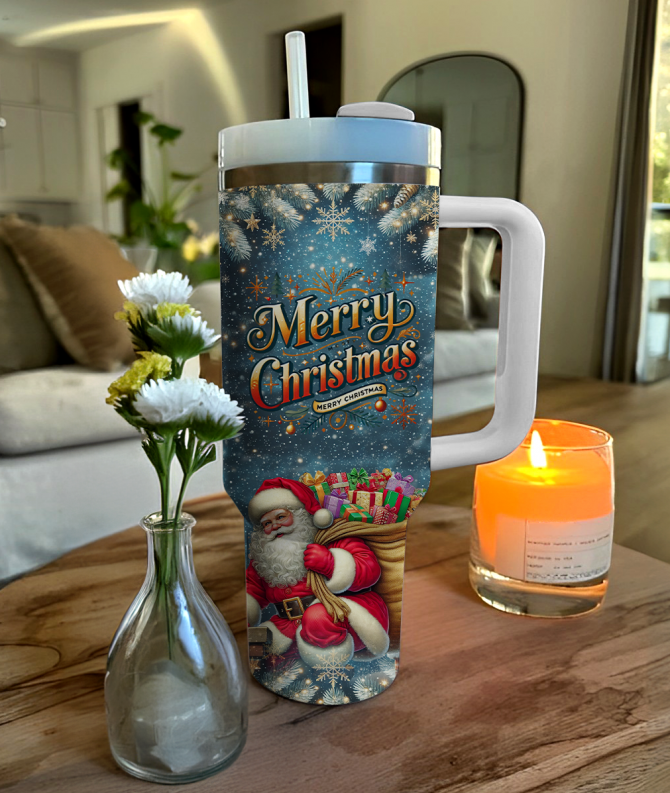 Santa‚Äôs Nighttime Wonder Christmas Custom Stanley Quencher 40oz Stainless Steel Tumbler With Handle - Image 2