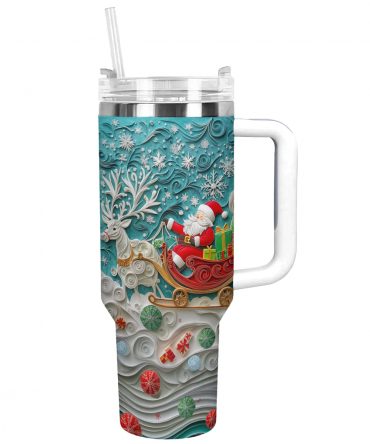 Santa‚Äôs Sleigh Christmas Custom Stanley Quencher 40oz Stainless Steel Tumbler With Handle