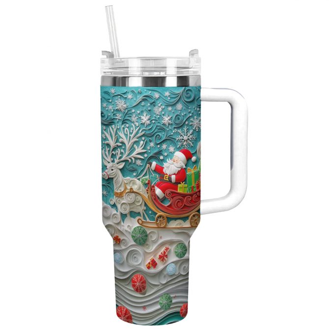 Santa‚Äôs Sleigh Christmas Custom Stanley Quencher 40oz Stainless Steel Tumbler With Handle