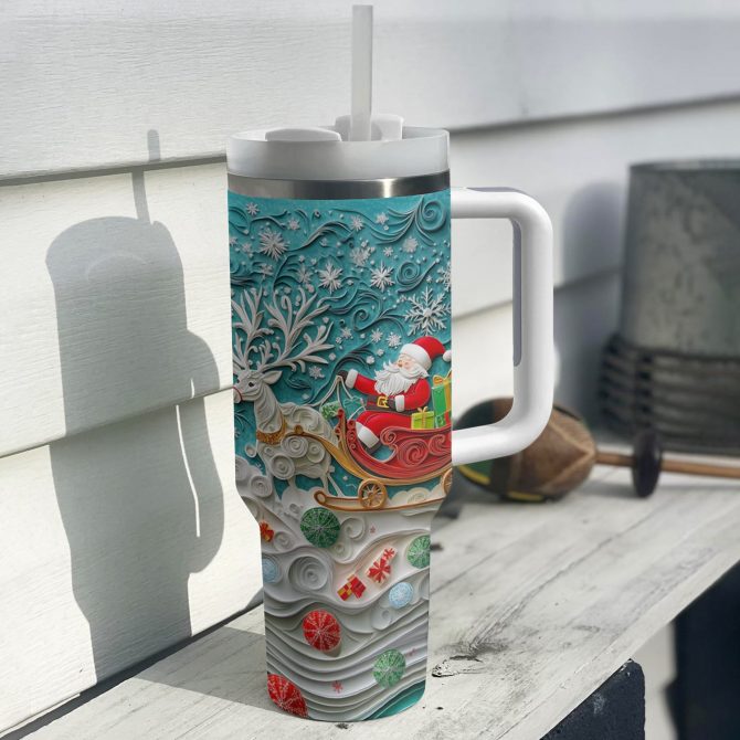 Santa‚Äôs Sleigh Christmas Custom Stanley Quencher 40oz Stainless Steel Tumbler With Handle - Image 3