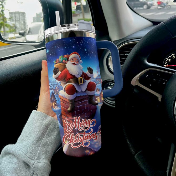 Santa‚Äôs Sleigh Ride Christmas Custom Stanley Quencher 40oz Stainless Steel Tumbler With Handle - Image 3