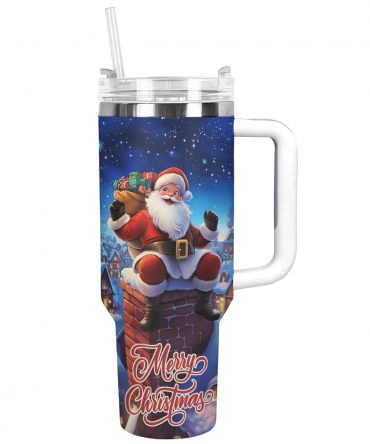 Santa‚Äôs Sleigh Ride Christmas Custom Stanley Quencher 40oz Stainless Steel Tumbler With Handle