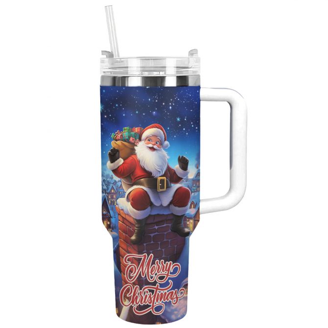 Santa‚Äôs Sleigh Ride Christmas Custom Stanley Quencher 40oz Stainless Steel Tumbler With Handle