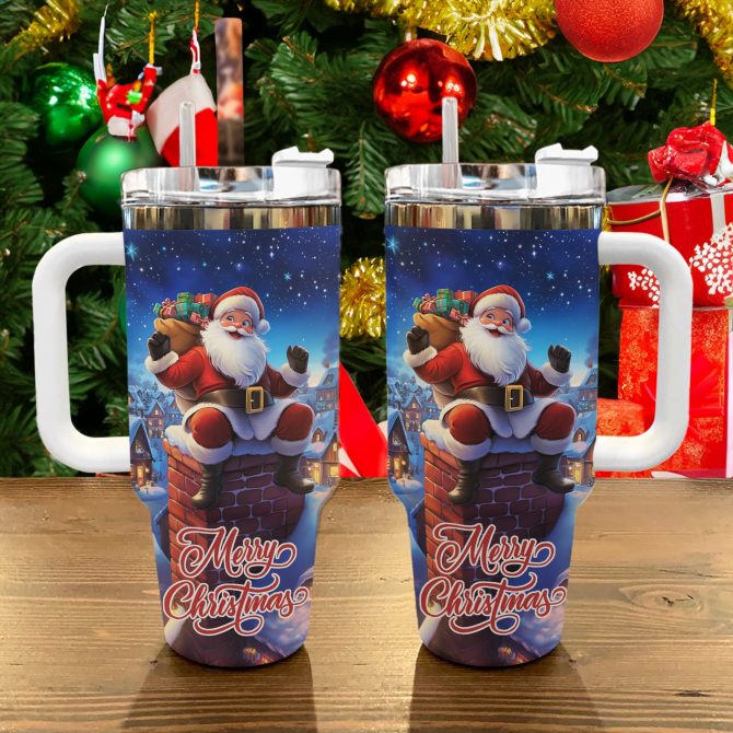 Santa‚Äôs Sleigh Ride Christmas Custom Stanley Quencher 40oz Stainless Steel Tumbler With Handle - Image 2