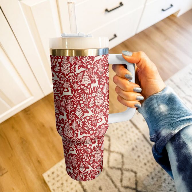 Scandinavian Christmas Custom Stanley Quencher 40oz Stainless Steel Tumbler With Handle - Image 2