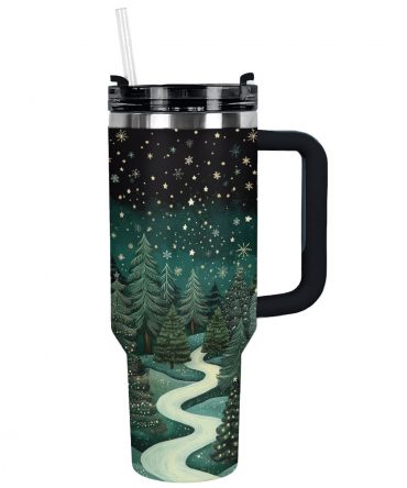 Serene Winter Christmas Custom Stanley Quencher 40oz Stainless Steel Tumbler With Handle