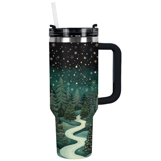 Serene Winter Christmas Custom Stanley Quencher 40oz Stainless Steel Tumbler With Handle