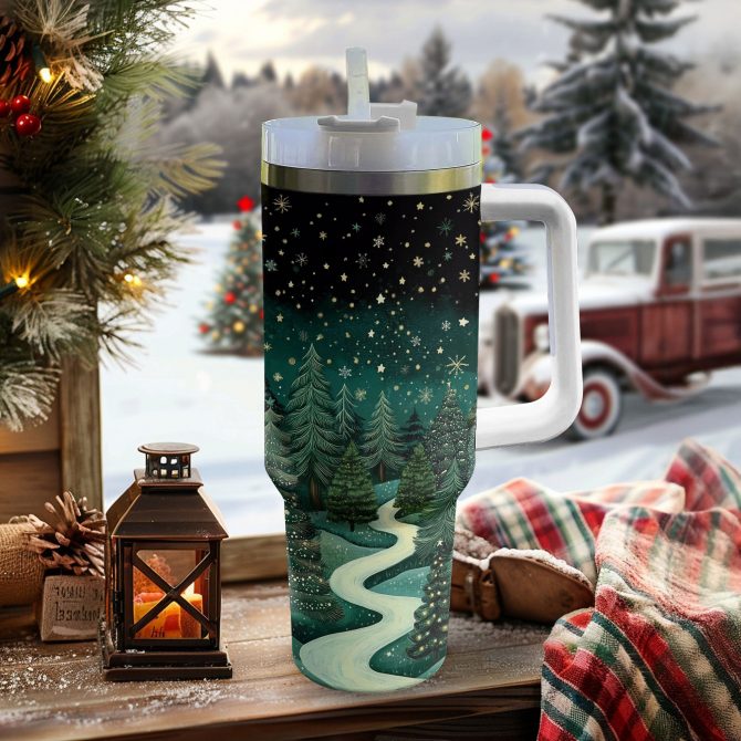 Serene Winter Christmas Custom Stanley Quencher 40oz Stainless Steel Tumbler With Handle - Image 2