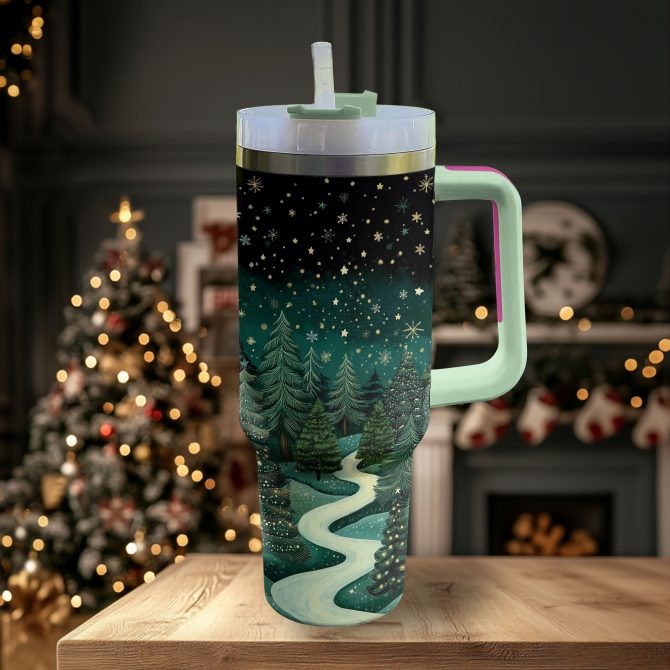 Serene Winter Christmas Custom Stanley Quencher 40oz Stainless Steel Tumbler With Handle - Image 3