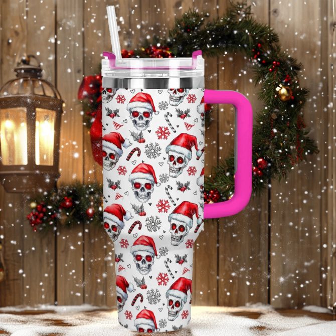 Skull Santa Holiday Christmas Custom Stanley Quencher 40oz Stainless Steel Tumbler With Handle - Image 3