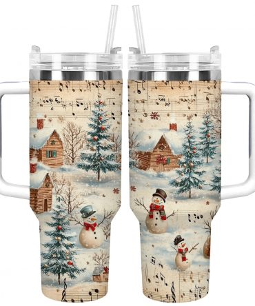 Snow Melody Christmas Custom Stanley Quencher 40oz Stainless Steel Tumbler With Handle