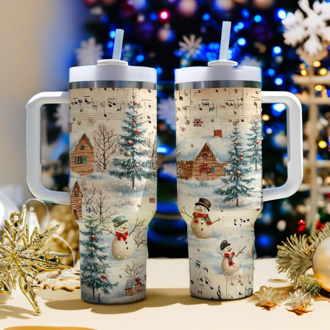 Snow Melody Christmas Custom Stanley Quencher 40oz Stainless Steel Tumbler With Handle - Image 2