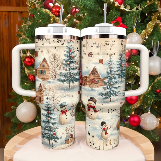 Snow Melody Christmas Custom Stanley Quencher 40oz Stainless Steel Tumbler With Handle - Image 3