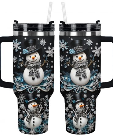 Snowflake Charm Snowman Christmas Custom Stanley Quencher 40oz Stainless Steel Tumbler With Handle