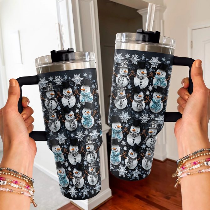 Snowflake Cheer Christmas Custom Stanley Quencher 40oz Stainless Steel Tumbler With Handle - Image 3