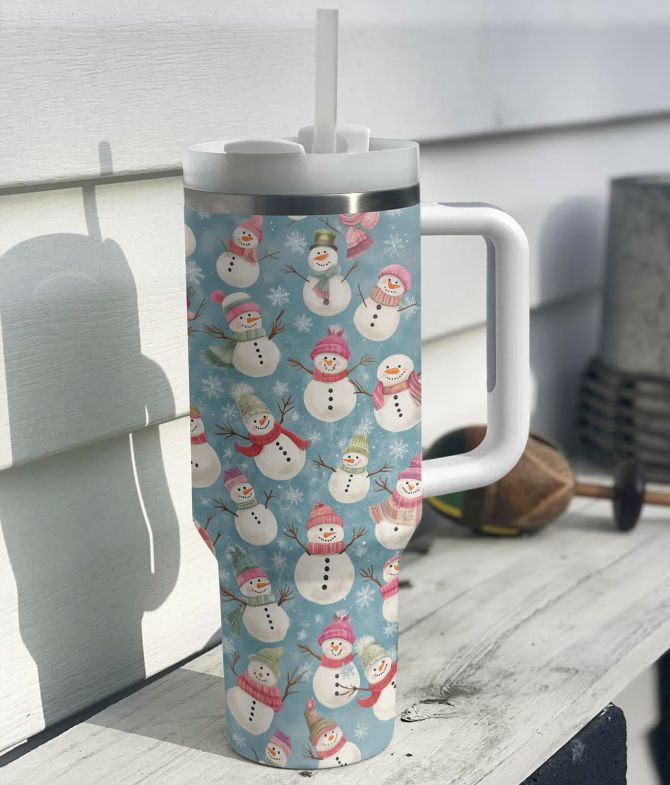 Snowflakes & Snowmen Adventure Christmas Custom Stanley Quencher 40oz Stainless Steel Tumbler With Handle - Image 3