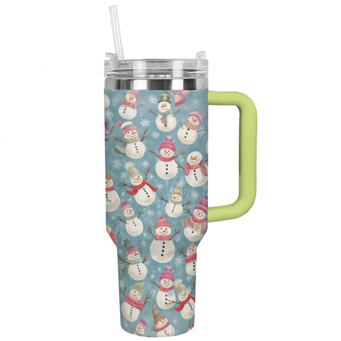 Snowflakes & Snowmen Adventure Christmas Custom Stanley Quencher 40oz Stainless Steel Tumbler With Handle