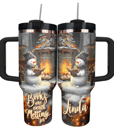 Snowman Books Are Worth Melting For Christmas Custom Stanley Quencher 40oz Stainless Steel Tumbler With Handle