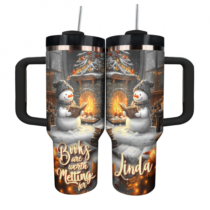 Snowman Books Are Worth Melting For Christmas Custom Stanley Quencher 40oz Stainless Steel Tumbler With Handle