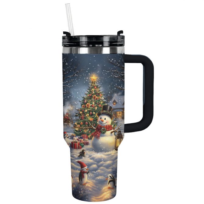 Snowman Christmas Custom Stanley Quencher 40oz Stainless Steel Tumbler With Handle