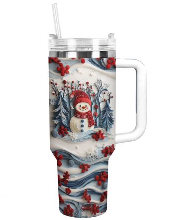 Snowman Christmas Custom Stanley Quencher 40oz Stainless Steel Tumbler With Handle