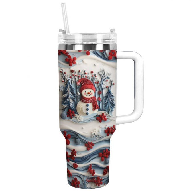 Snowman Christmas Custom Stanley Quencher 40oz Stainless Steel Tumbler With Handle