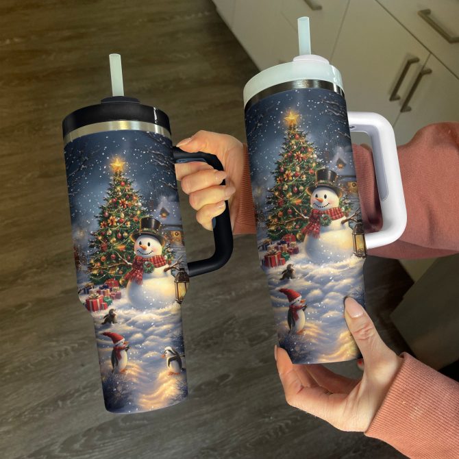Snowman Christmas Custom Stanley Quencher 40oz Stainless Steel Tumbler With Handle - Image 3