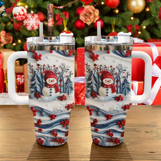 Snowman Christmas Custom Stanley Quencher 40oz Stainless Steel Tumbler With Handle - Image 2