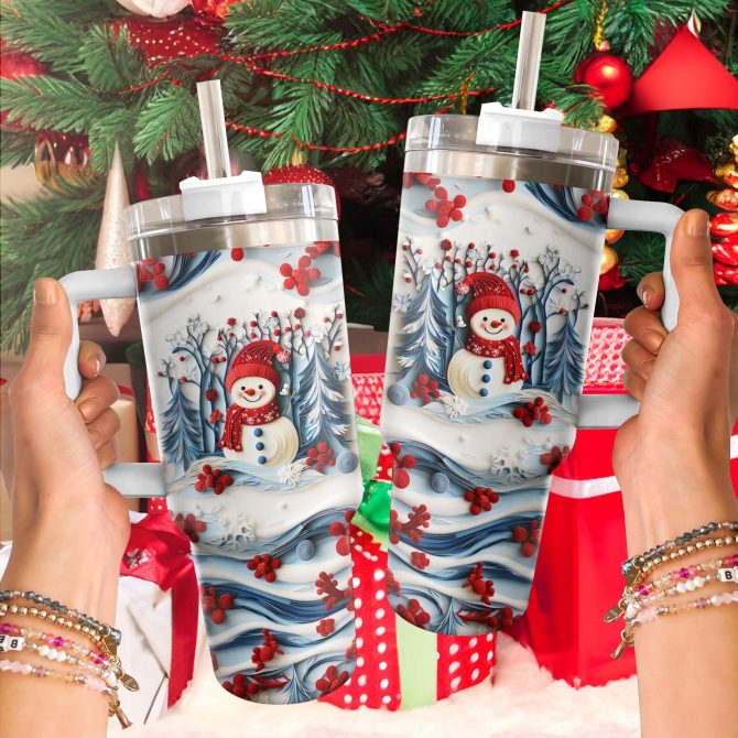 Snowman Christmas Custom Stanley Quencher 40oz Stainless Steel Tumbler With Handle - Image 3