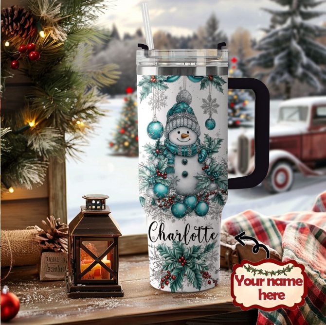 Snowman Christmas Custom Stanley Quencher 40oz Stainless Steel Tumbler With Handle - Image 3