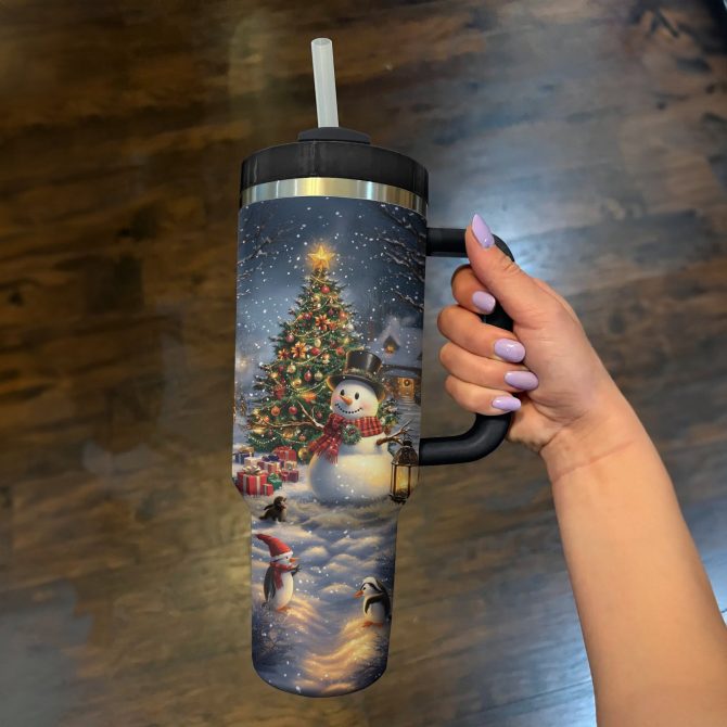 Snowman Christmas Custom Stanley Quencher 40oz Stainless Steel Tumbler With Handle - Image 2