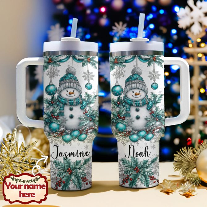 Snowman Christmas Custom Stanley Quencher 40oz Stainless Steel Tumbler With Handle - Image 2