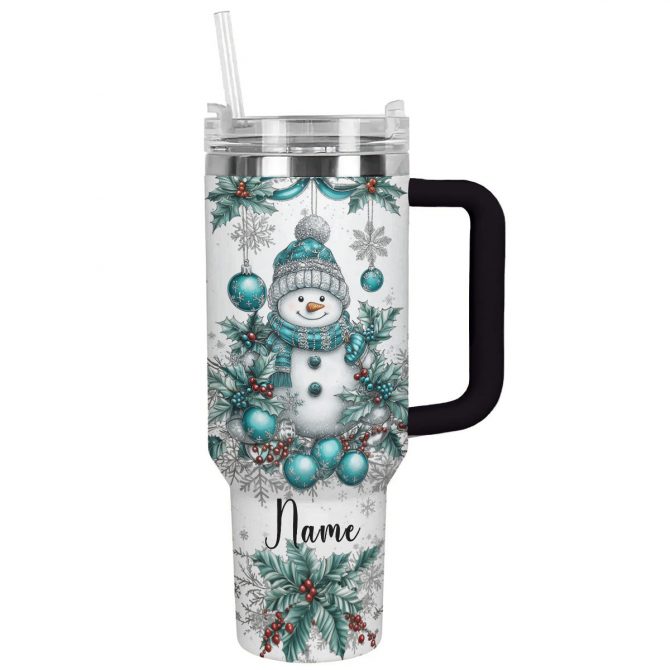Snowman Christmas Custom Stanley Quencher 40oz Stainless Steel Tumbler With Handle