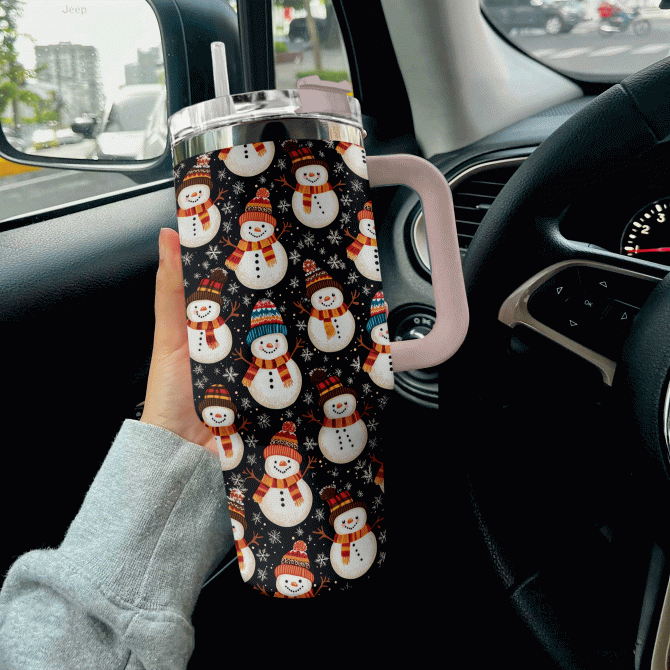 Snowman Joy Christmas Custom Stanley Quencher 40oz Stainless Steel Tumbler With Handle - Image 3