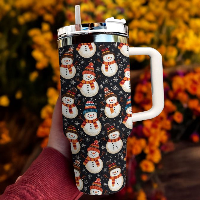 Snowman Joy Christmas Custom Stanley Quencher 40oz Stainless Steel Tumbler With Handle - Image 2