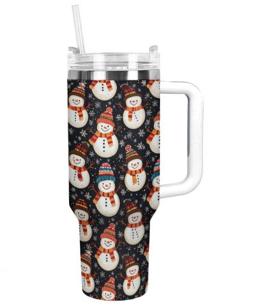 Snowman Joy Christmas Custom Stanley Quencher 40oz Stainless Steel Tumbler With Handle