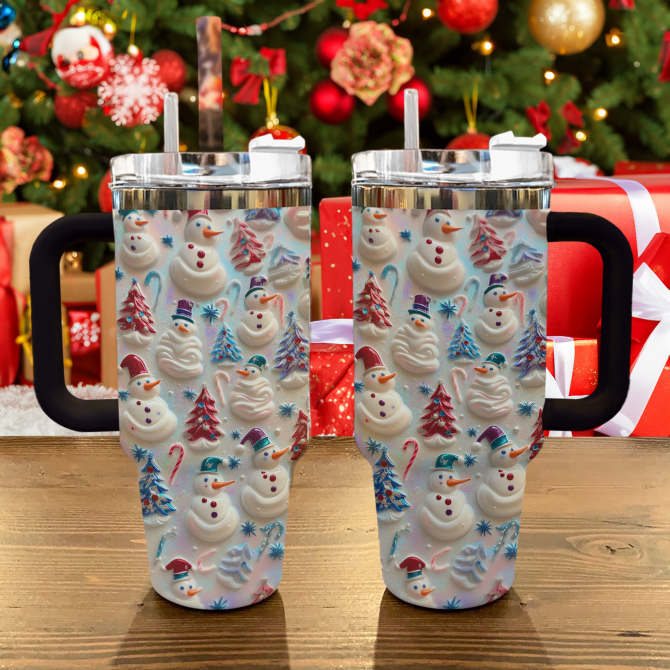 Snowman Pattern Christmas Custom Stanley Quencher 40oz Stainless Steel Tumbler With Handle - Image 2