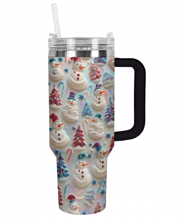 Snowman Pattern Christmas Custom Stanley Quencher 40oz Stainless Steel Tumbler With Handle