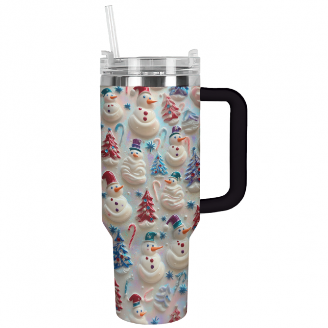 Snowman Pattern Christmas Custom Stanley Quencher 40oz Stainless Steel Tumbler With Handle