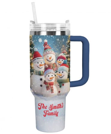 Snowmen Family Christmas Custom Stanley Quencher 40oz Stainless Steel Tumbler With Handle