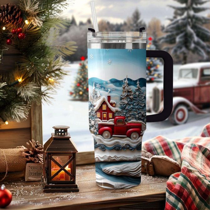 Snowy Cabin Christmas Custom Stanley Quencher 40oz Stainless Steel Tumbler With Handle - Image 2