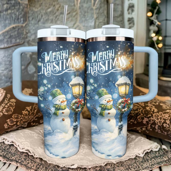 Snowy Charm Christmas Custom Stanley Quencher 40oz Stainless Steel Tumbler With Handle - Image 3