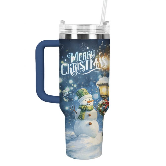 Snowy Charm Christmas Custom Stanley Quencher 40oz Stainless Steel Tumbler With Handle