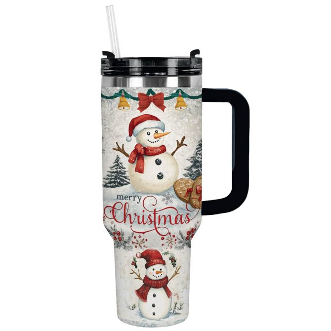 Snowy Christmas Custom Stanley Quencher 40oz Stainless Steel Tumbler With Handle