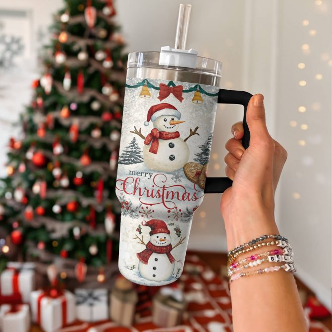 Snowy Christmas Custom Stanley Quencher 40oz Stainless Steel Tumbler With Handle - Image 3