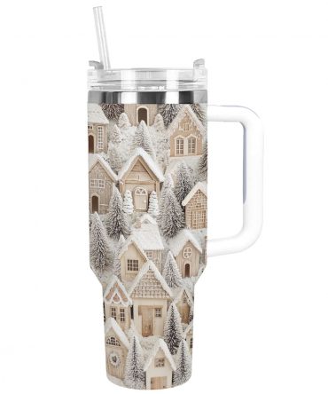 Snowy Cottage Dreams Christmas Custom Stanley Quencher 40oz Stainless Steel Tumbler With Handle